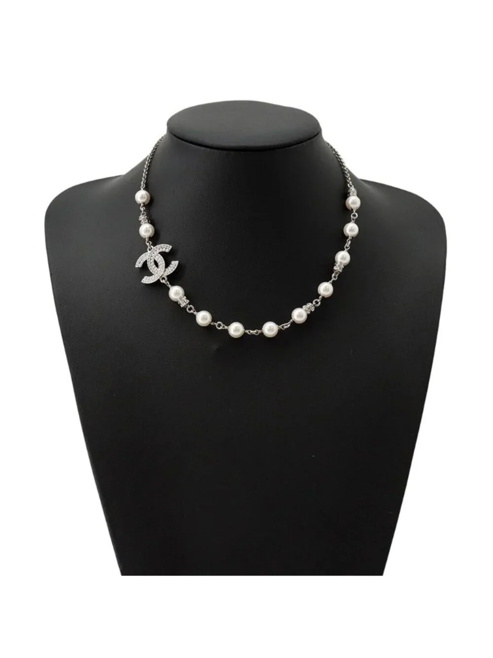 Chanel Necklace CC Logo Faux Pearl Rhinestone